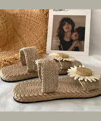 Handmade Grass Woven Flower Beach Slippers New