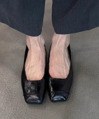 Black Comfortable Sheepskin Splicing Flat Feet Shoes Square Toe