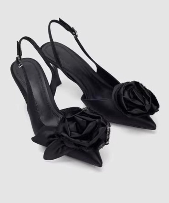 Stylish Black Floral Splicing High Heel Sandals Pointed Toe