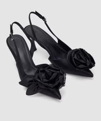 Stylish Black Floral Splicing High Heel Sandals Pointed Toe