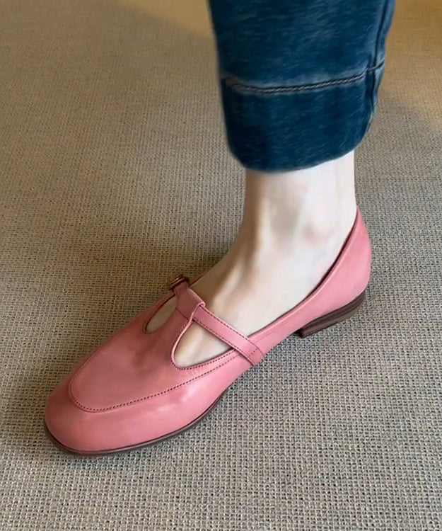 Boutique Splicing Flat Shoes Pink Cowhide Leather