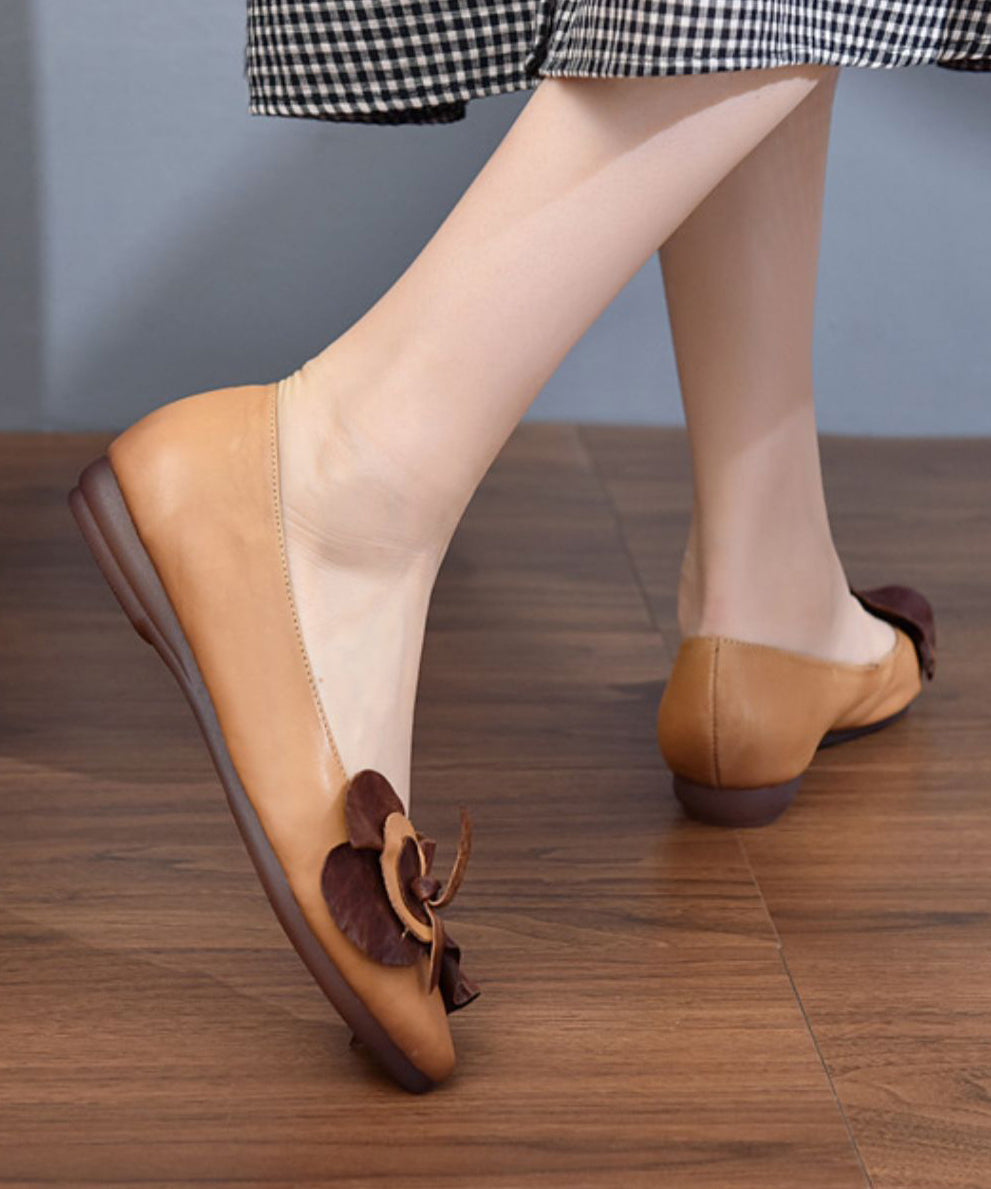 Comfy Green Cowhide Leather Pointed Toe Splicing Flat Shoes