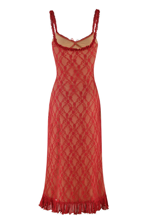 Plaid Camisole Lace Slim-fit Elegant Midi Dress