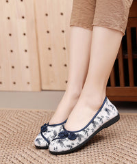 Vintage Embroideried Flats Beige Cotton Fabric Flat Shoes For Women