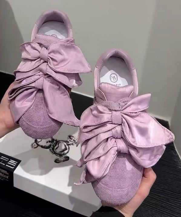 Casual Bow Splicing Flat Shoes For Apricot Suede
