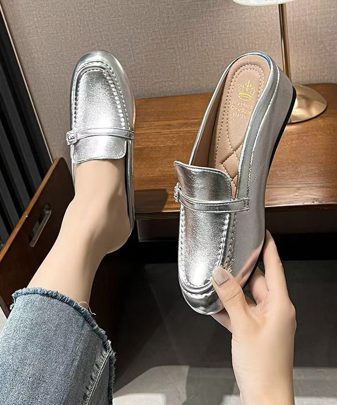 Silver Wedge Faux Leather Casual Splicing Slide Sandals