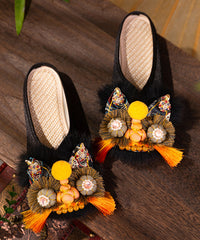 Handmade Comfortable Black Satin Slippers