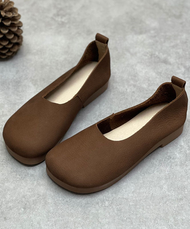 Chocolate Flat Shoes For Cowhide Leather Flat Feet Shoes