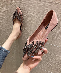 Black Flat Shoes  Splicing Zircon Pointed Toe