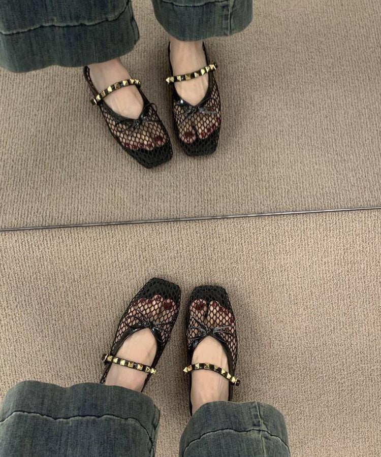 Khaki Breathable Mesh Splicing Rivet Slide Sandals