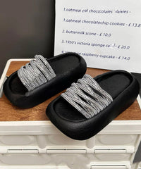 Stylish Leopard Zircon Platform Slide Sandals Peep Toe