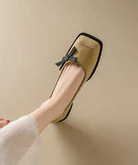 Chic Apricot Suede Flat Shoes Splicing Bow