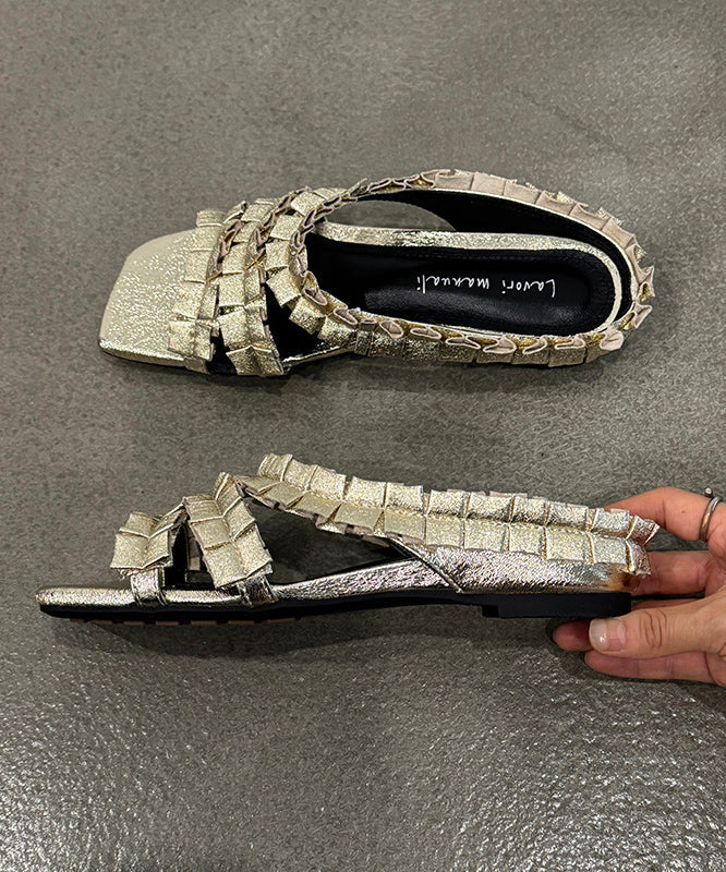 Black Wrinkled Sheepskin Slide Sandals Peep Toe