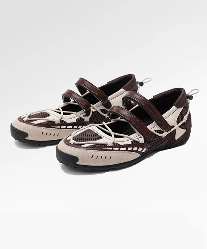 Red Faux Leather Buckle Strap Splicing Sport Flats