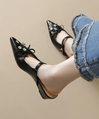 Apricot Faux Leather Splicing Slide Sandals Pointed Toe Zircon