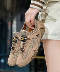 Khaki Breathable Mesh Sport Flat Shoes For