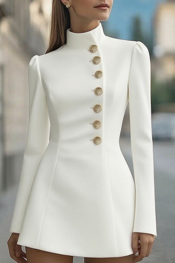 Stand Collar Single-Breasted Slim Fit Formal Mini Dress