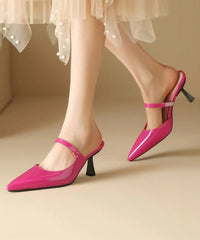 Pointed Toe High Heel Slide Sandals Green Faux Leather