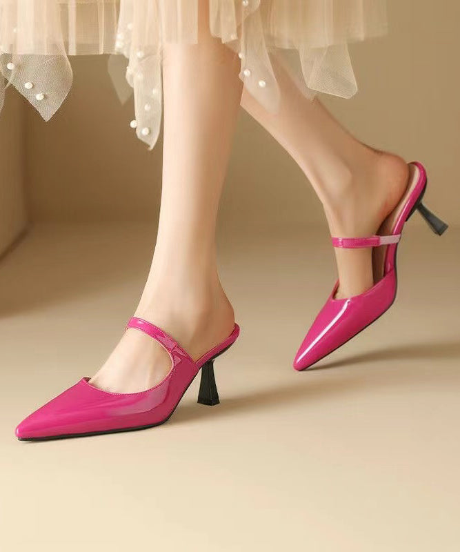 Pointed Toe High Heel Slide Sandals Green Faux Leather