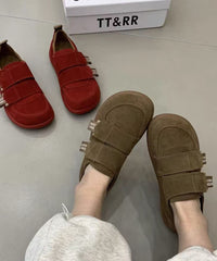 Red Flats Suede Splicing Velcro Strap For Women