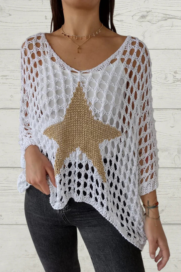 Five-star Round Neck Loose Knitted Cover-up Top