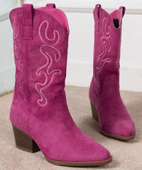 Rose Embossed Pointed Toe Solid Suede Boots Boots