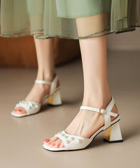 Chunky Heel Pearl One Line French Open Toe Sandals