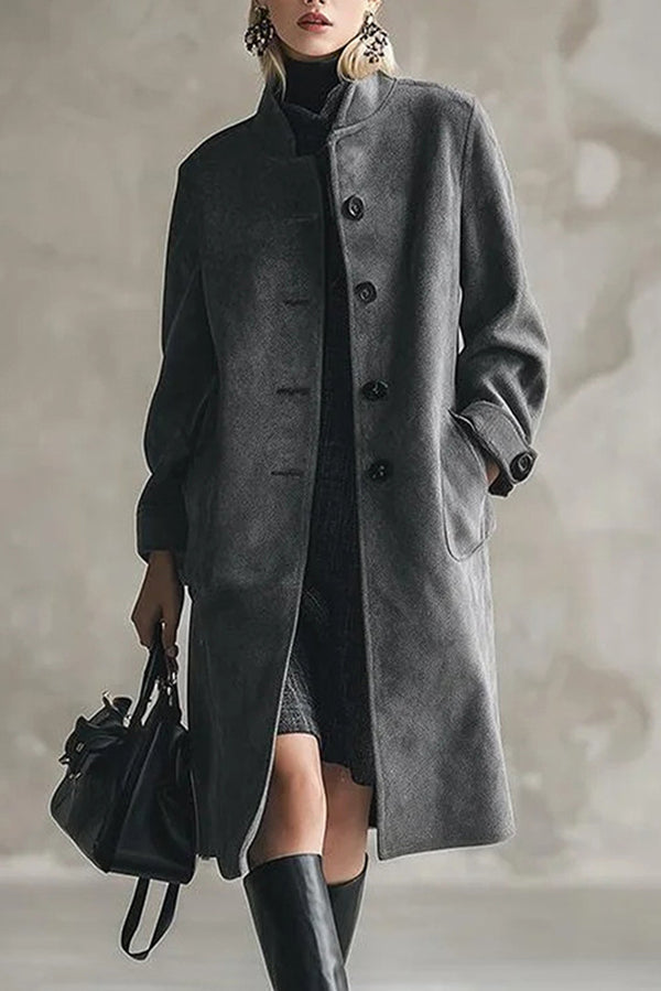 Long-sleeved Button-down Casual Long Coat