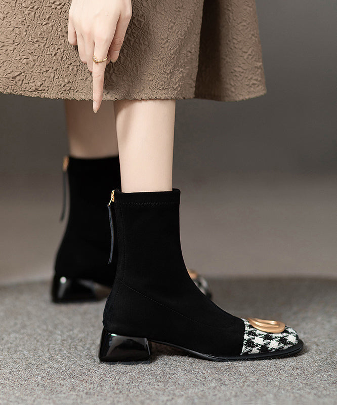 Splicing Chunky Boots Black Suede Sequined