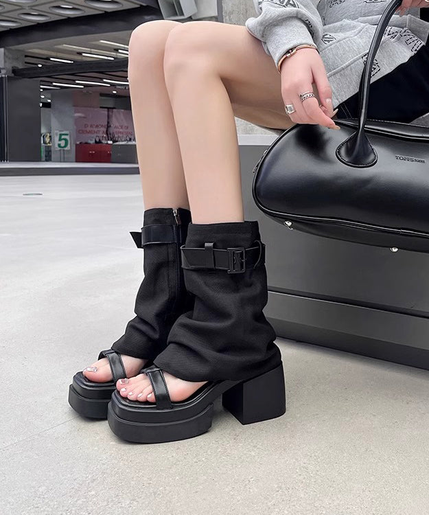 Apricot Peep Toe Chunky Heel Sandals Boots