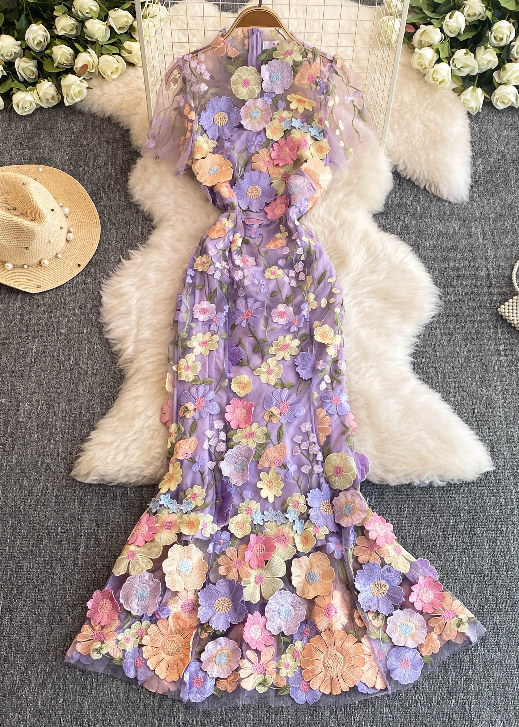 Rose O-Neck Flattering Tulle Maxi Dresses Summer