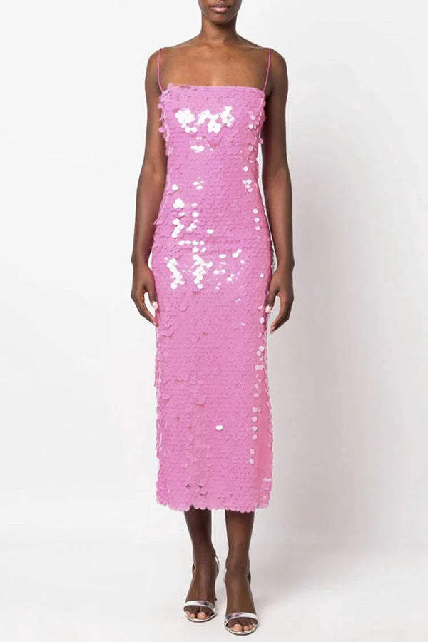 Sequined Halter-neck Backless Slim Fit Slit Midi Dress