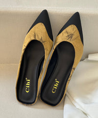 Green Faux Leather Splicing Satin Kitten Heels Slippers