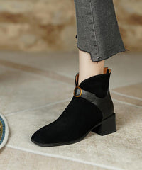 French Brown Splicing Chunky Suede Boots