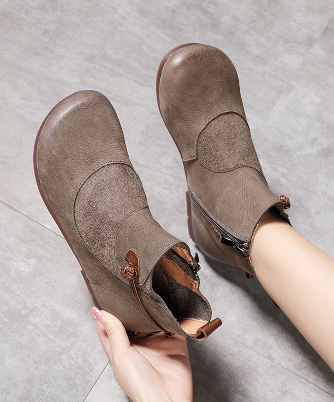 Splicing Boots Chocolate Cowhide Leather Suede Boots