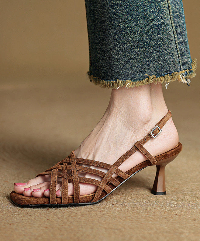 Art Splicing High Heel Sandals Black Suede Peep Toe