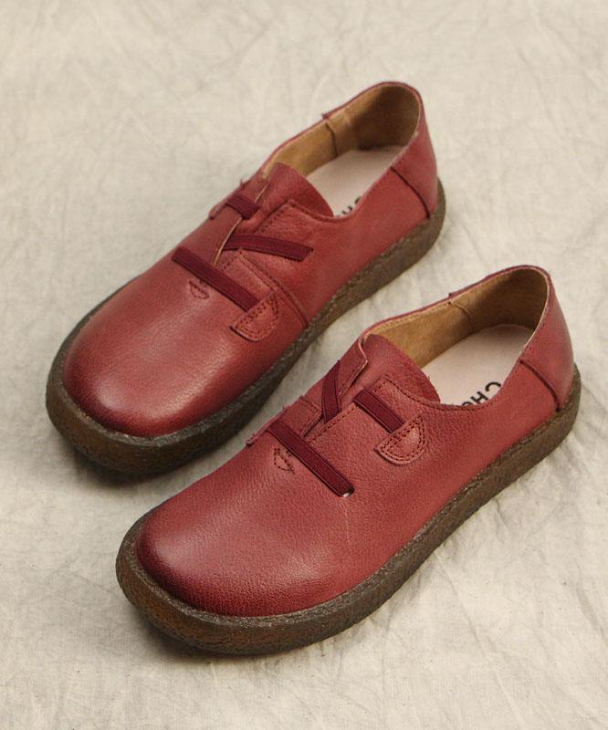 Fitted Cross Strap Flat Shoes For Red Genuine Leather