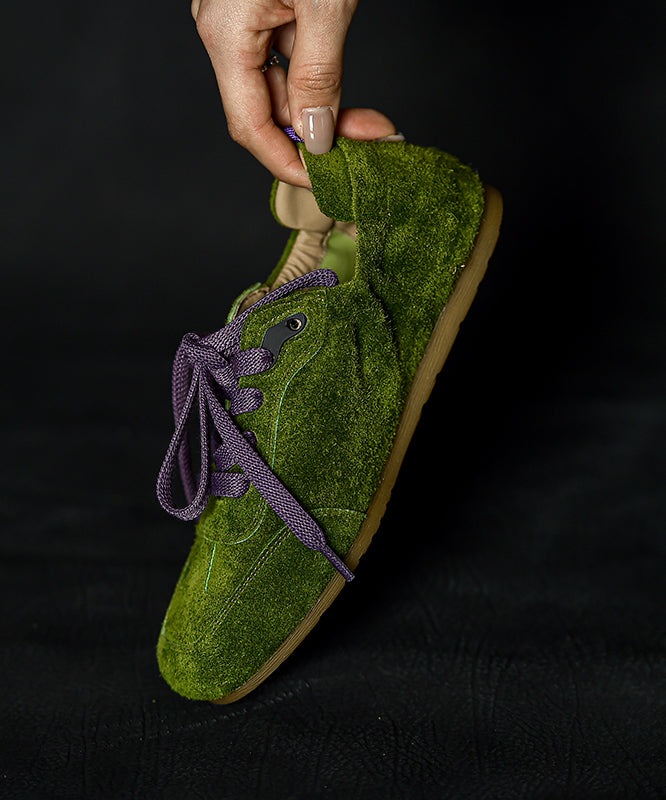 Green Suede Splicing Casual Flats Lace Up