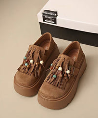 Stylish Brown Tassel Splicing Platform Flats