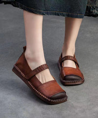 Spring Retro Cowhide Flat Shoes Buckle Strap