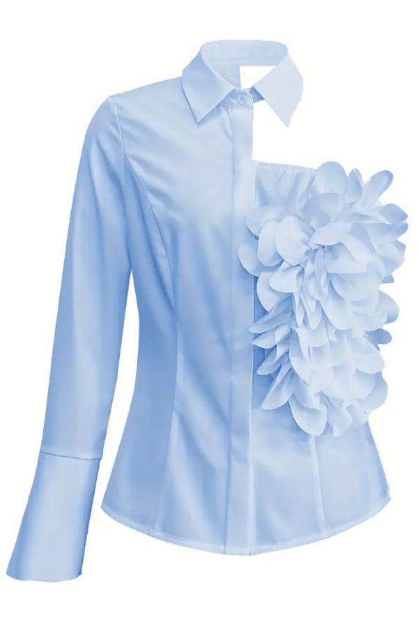 Three-dimensional Floral Collared Single-sleeve Casual Shirt