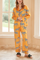 Yellow Zebra Print Home Long-sleeved Two-piece Set