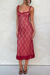 Plaid Camisole Lace Slim-fit Elegant Midi Dress