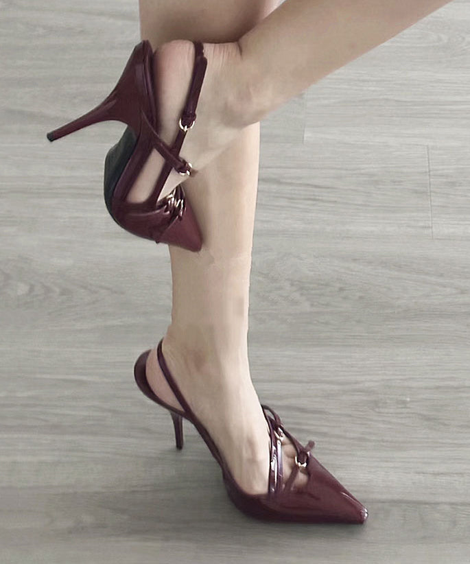 Red Faux Leather Splicing High Heels Sandals Pointed Toe