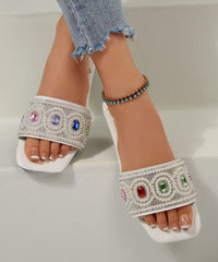 White Zircon Splicing Slide Sandals Slide Sandals