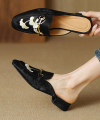 Stylish Green Satin Embroidery Slide Sandals