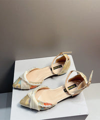 Yellow Embroidered Pearl Chunky Heel Sandals Pointed Toe