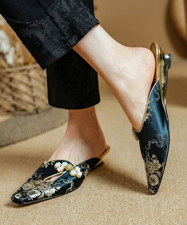 Gold Satin Jacquard Slide Sandals