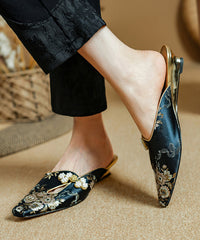 Gold Satin Jacquard Slide Sandals