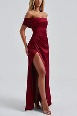 Off-shoulder Fitted High Slit Elegant Maxi Dress